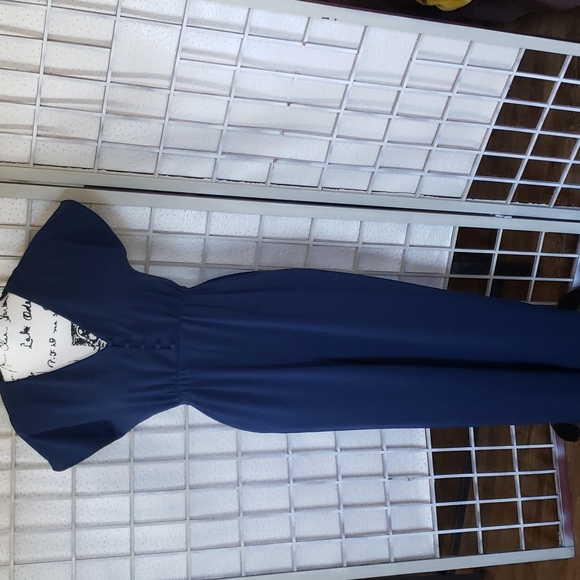 Madewell navy blue v-neck with button short sleeves wide leg romper 0 - Picture 1 of 11